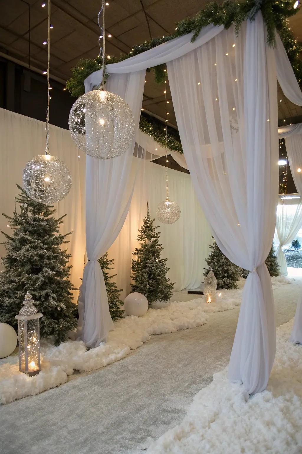 A captivating indoor 'Frosted Domain,' embodying the holiday spirit.