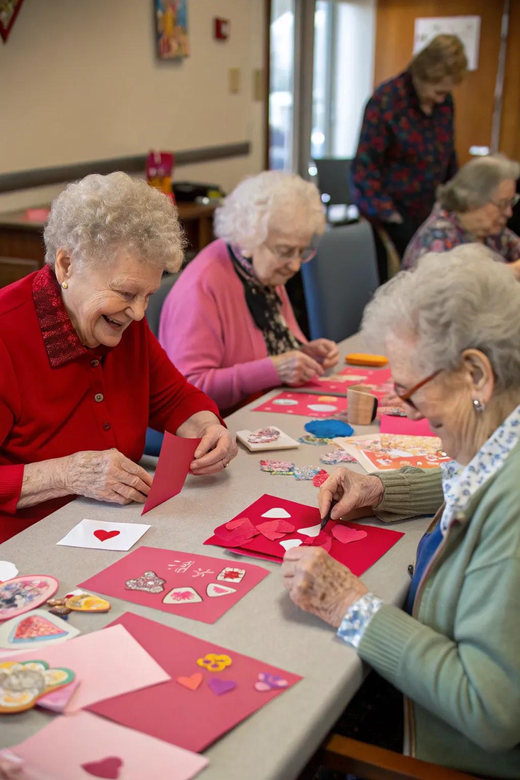 Residents crafting bespoke Valentine's cards overflowing with affection.