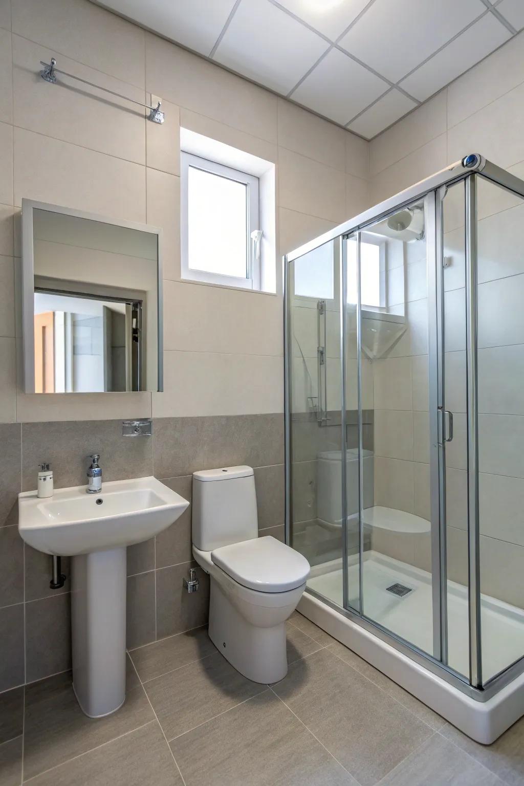 Understated elegance ensures an immaculate and new-age ambience within the office lavatory.