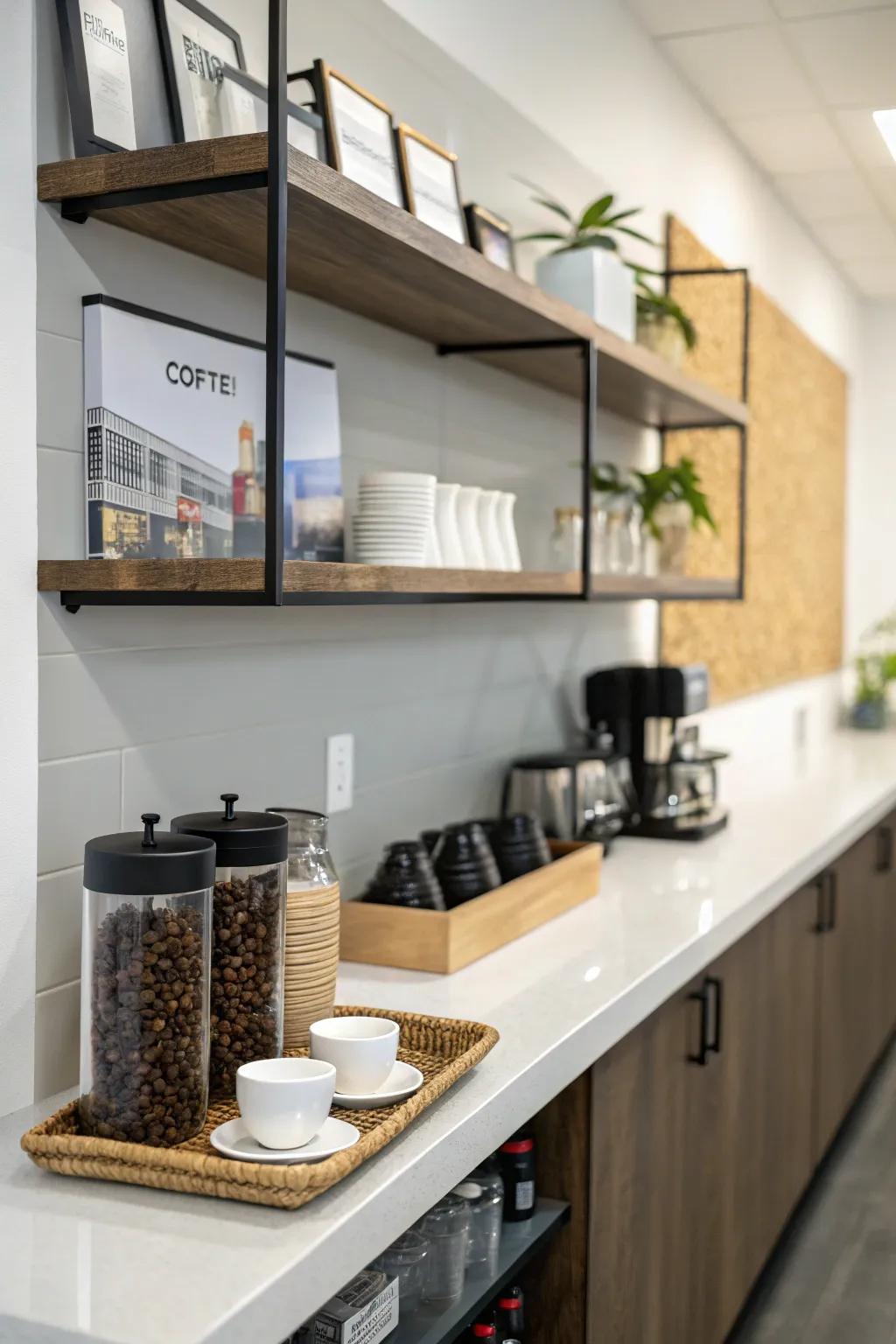 A minimalist coffee spot that effortlessly becomes part of any office setting.
