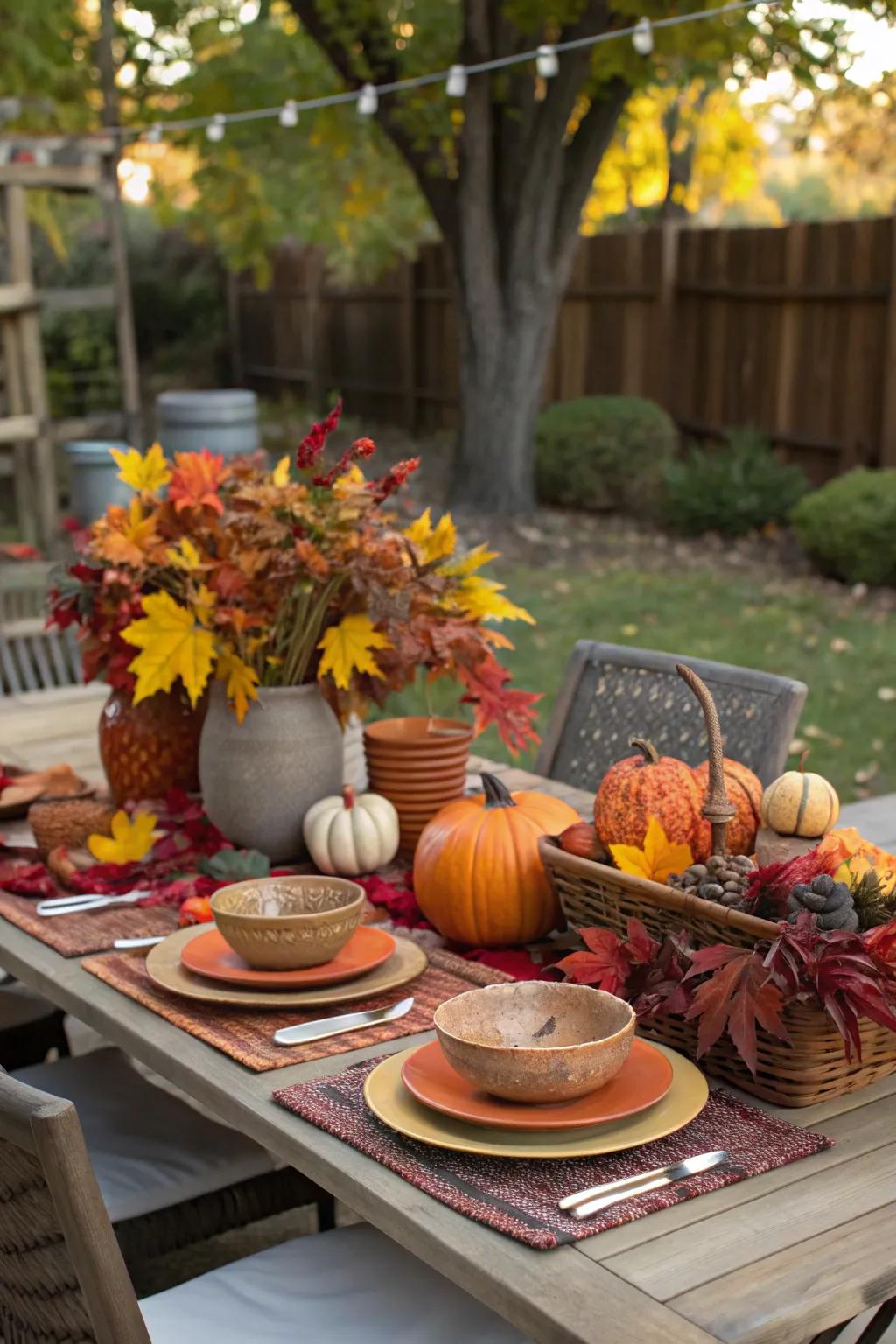 A picturesque outdoor dining arrangement accentuated with seasonal elements.