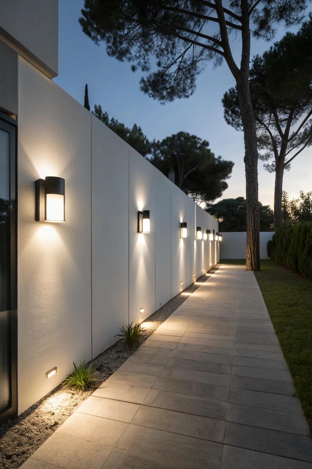 Simple outdoor wall lights give a modern facade an elegant touch.