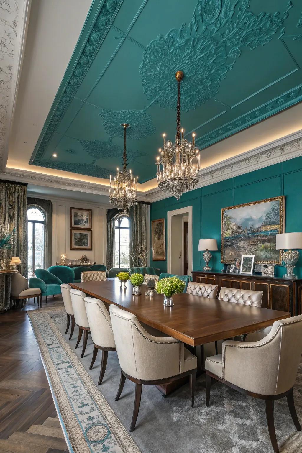 Intense hues can make your ceiling the room's focal point.