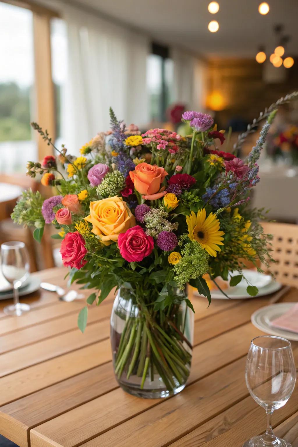 A vibrant floral arrangement enhancing the party’s atmosphere.