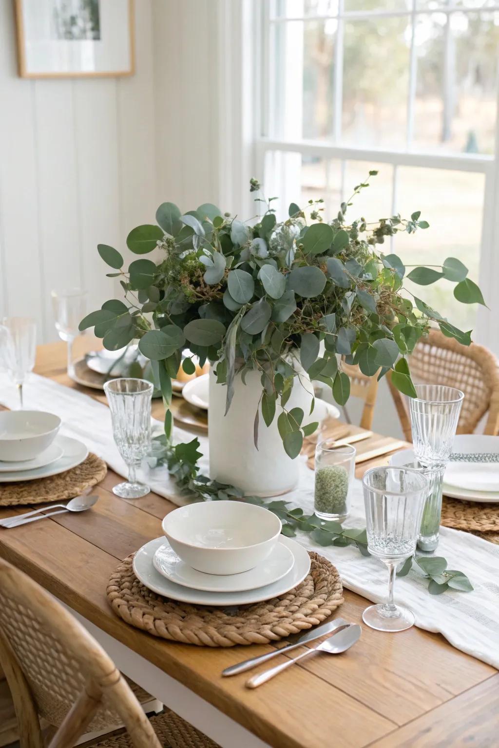 A natural focal point featuring eucalyptus leaves for a revitalizing touch.
