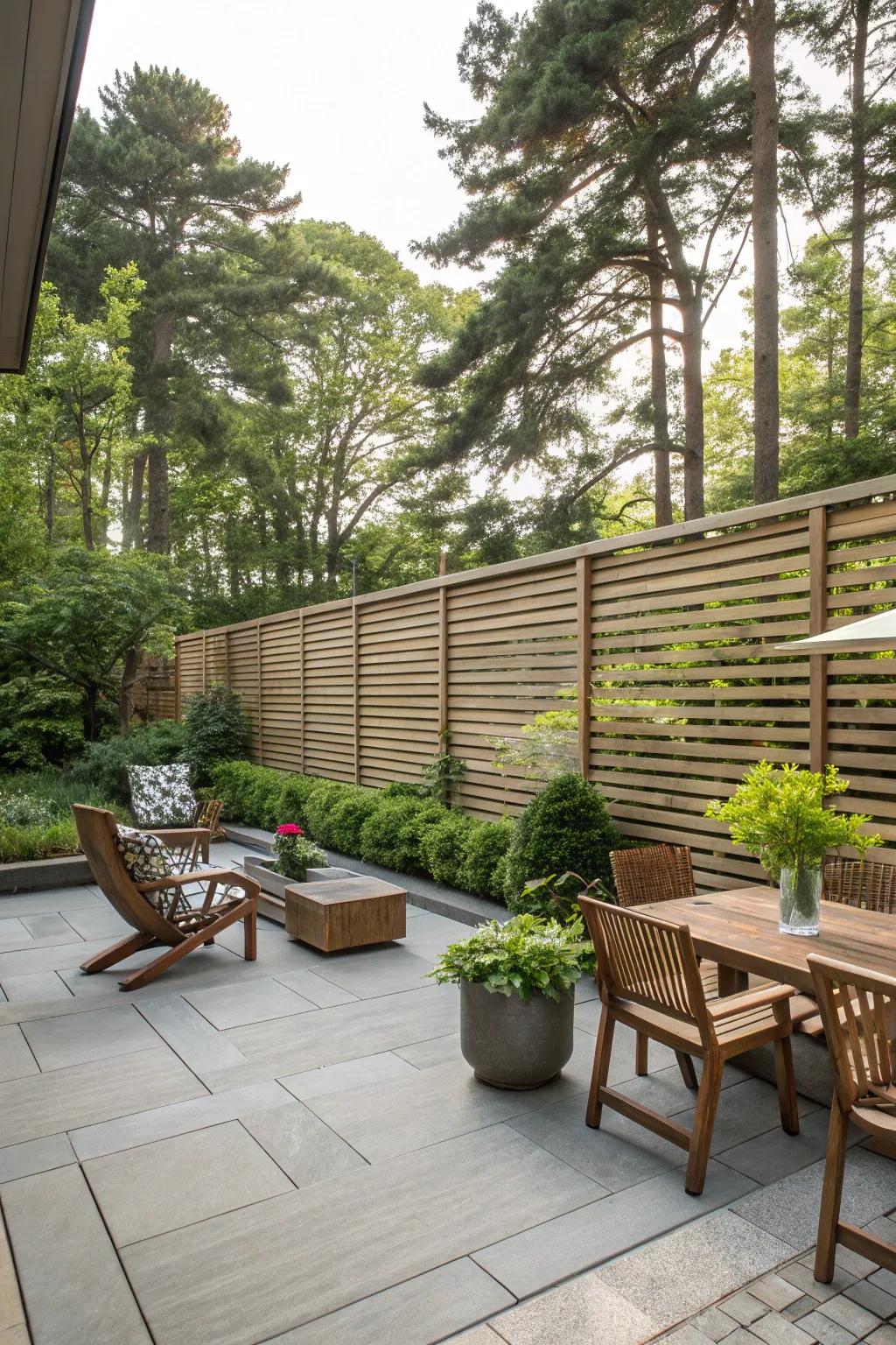 Sideways wood planks bring a fresh and airy essence to your patio.