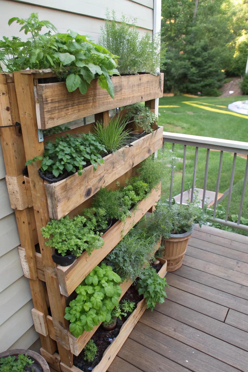 Elevated herb garden using reclaimed wood.