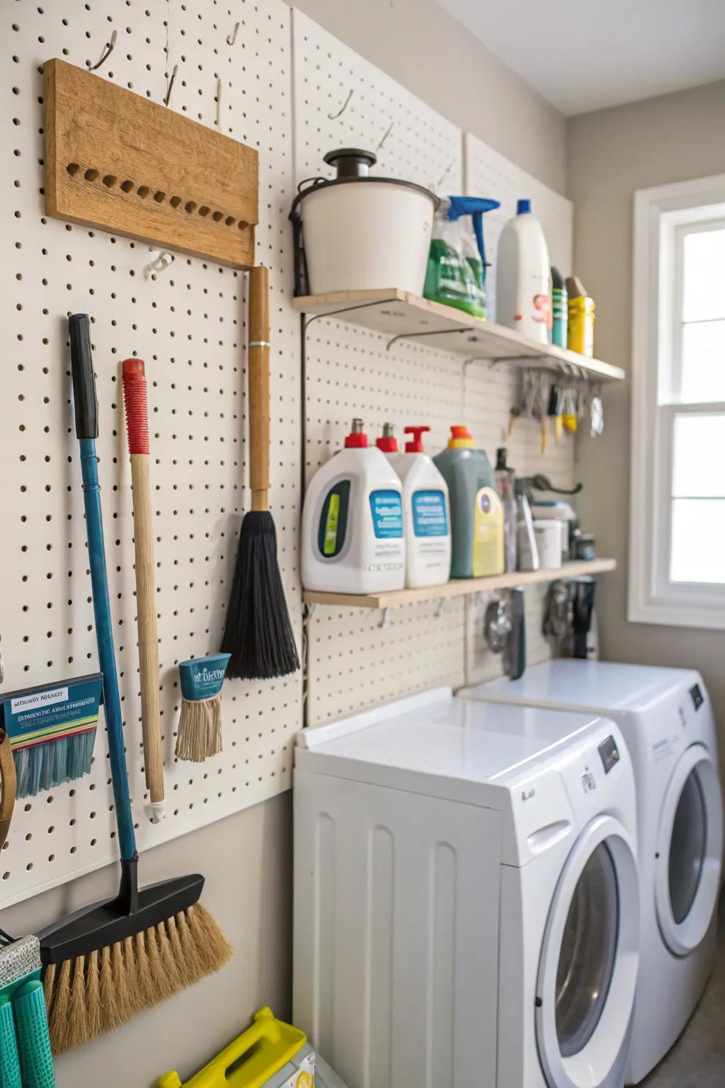Handy and easy-to-get-to laundry essentials on an organizer panel.