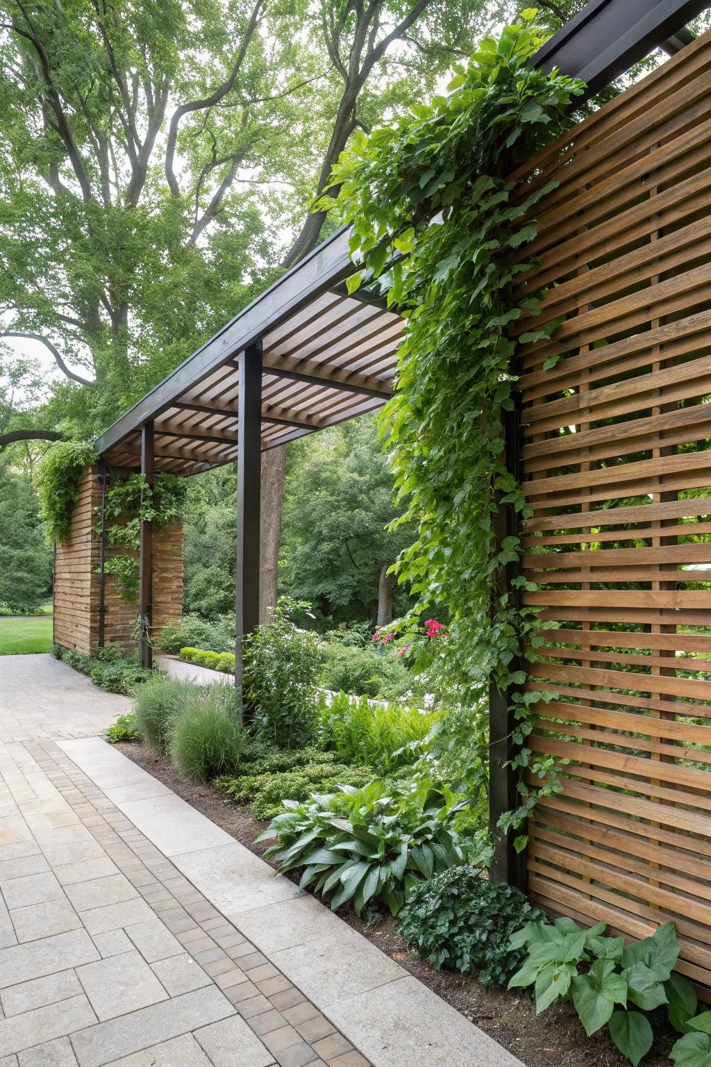 Horizontal wooden slats create a cozy and natural feel.