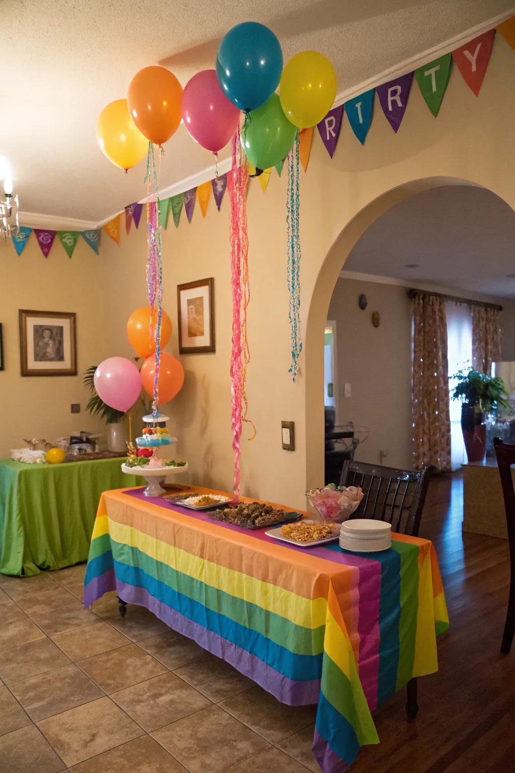 Revamp any area with a layered plastic tablecloth display surface.