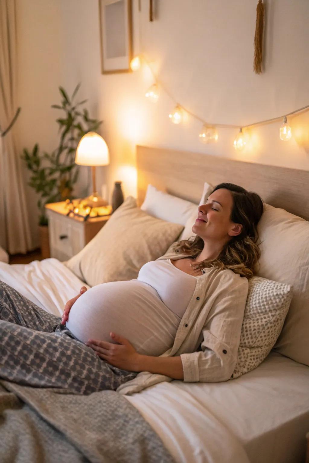Embrace the peacefulness of your bedroom for a personal maternity shoot.