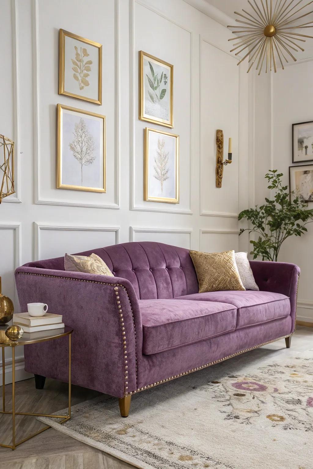 A plush velvet sofa introduces comfort and luxury into any room.