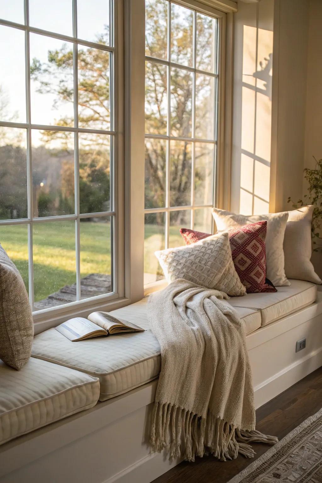 A window transformed into a welcoming reading escape.