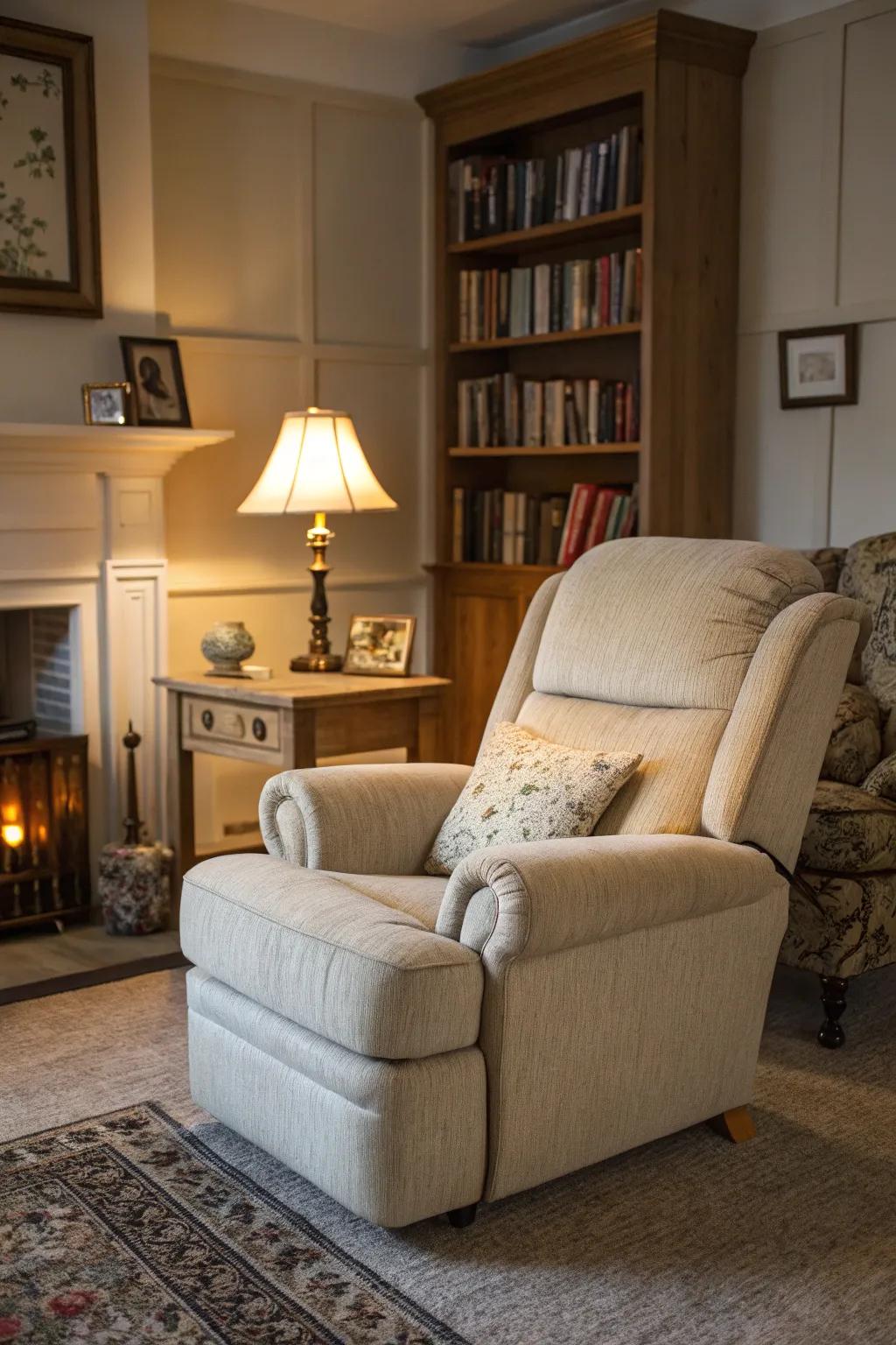 A cozy corner showcasing a reclining sofa and an accompanying armchair, perfectly suited for unwinding.