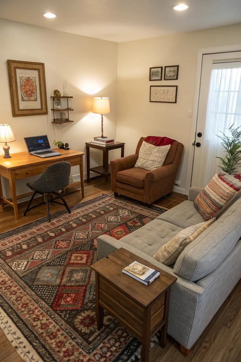 Thoughtful zoning converts a single space into multiple functional zones.