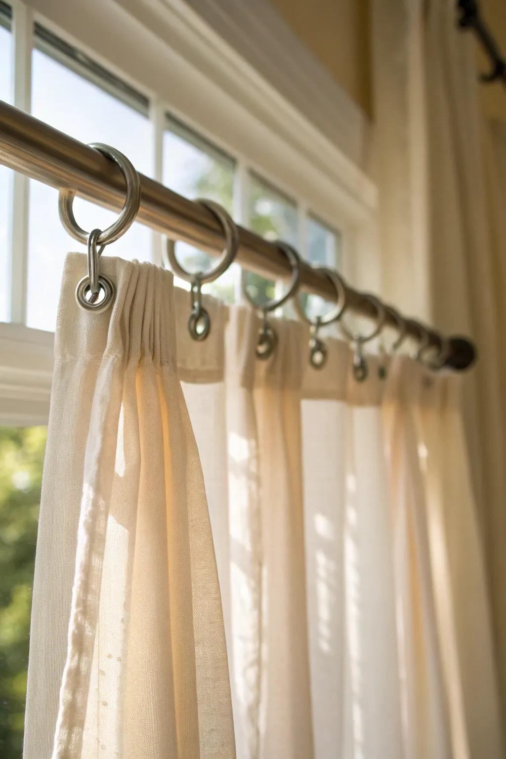 Curtains are beautifully supported by snap-on pegs without causing wall damage.