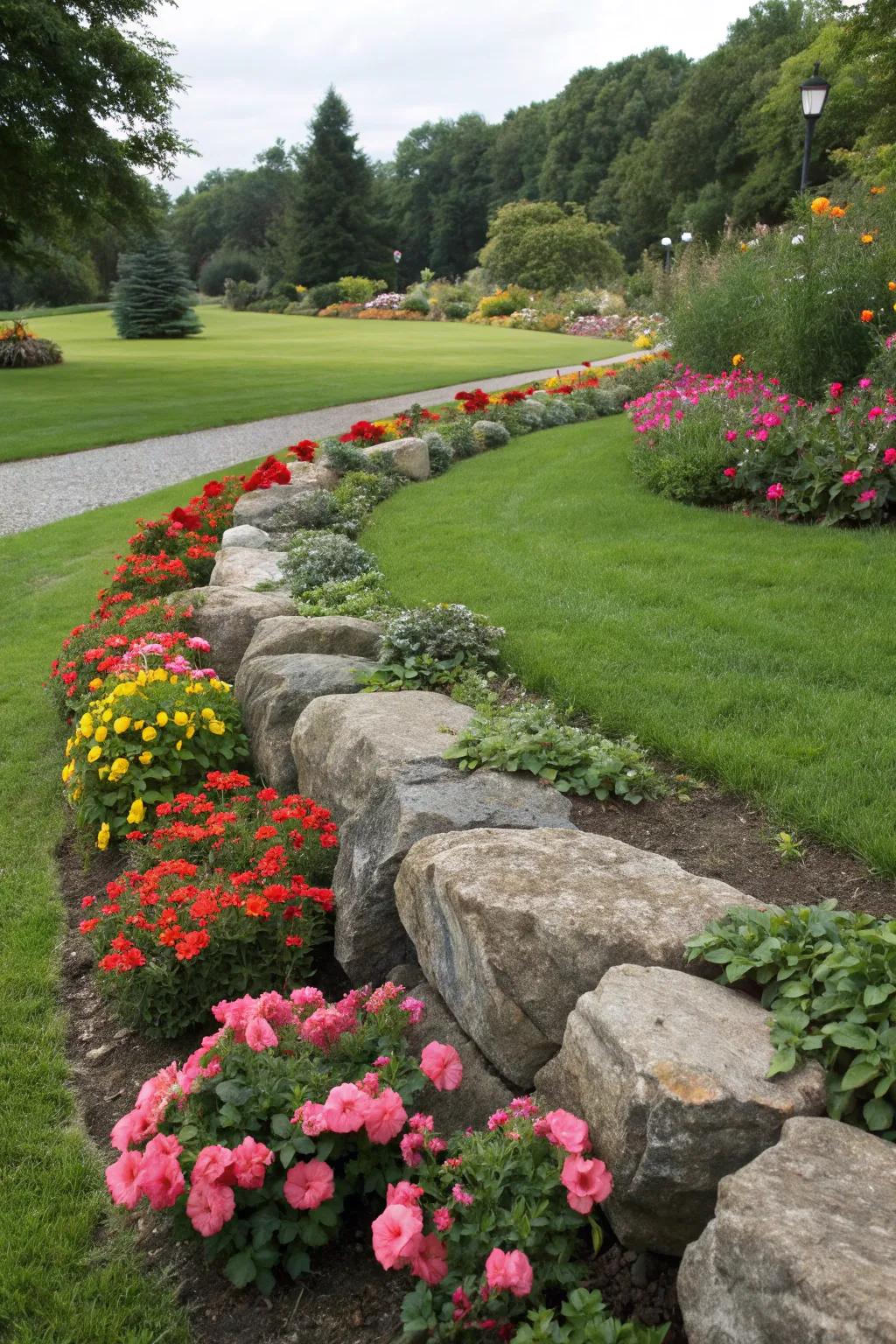 Outline your garden with an organic stone border.