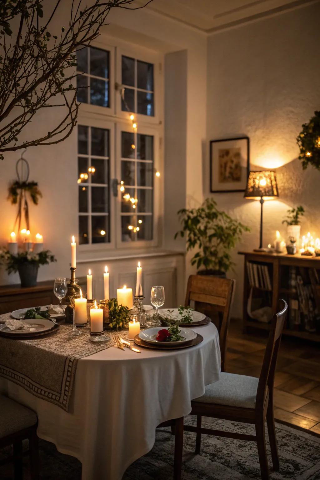 Establish the atmosphere with a dining space brightened by the delicate shine of numerous lights.