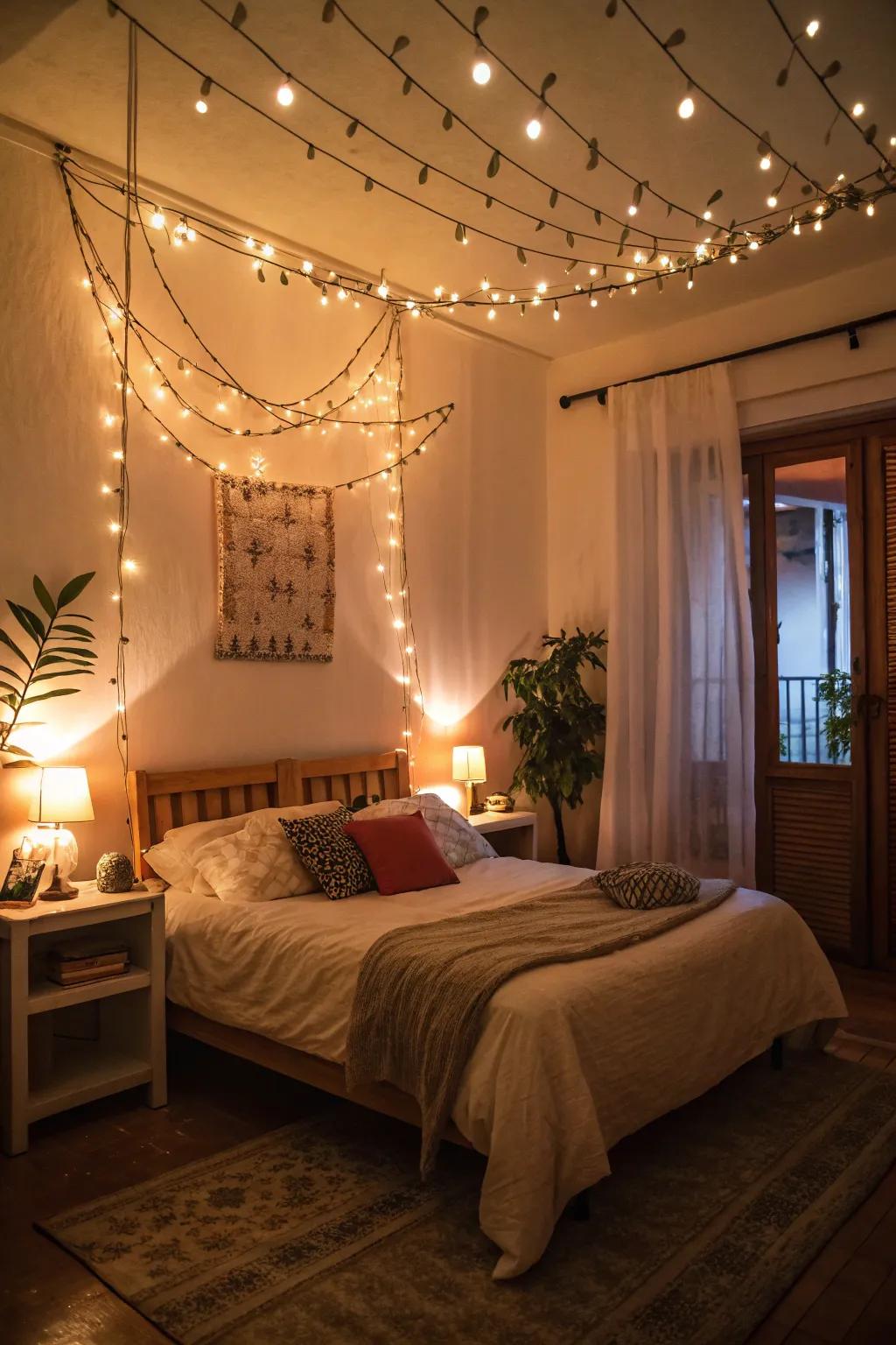 Soft lighting turns a bedroom into a romantic haven.