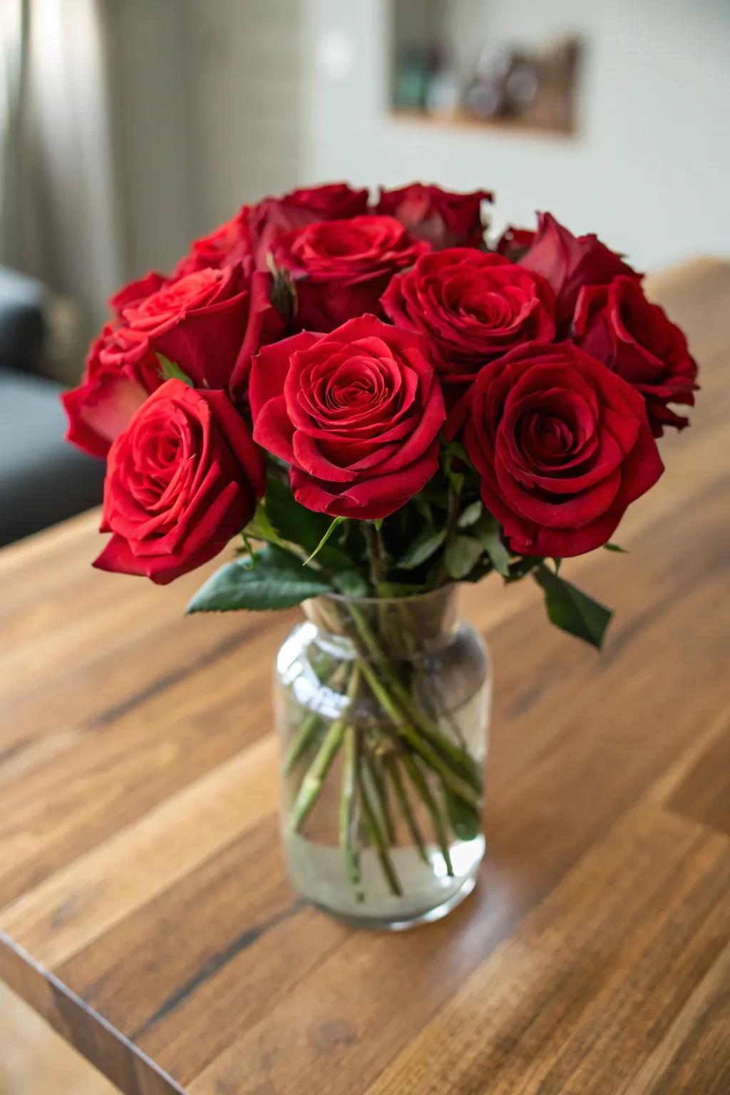 Classic red roses displayed in a crystal vase, an essential for every refined home.