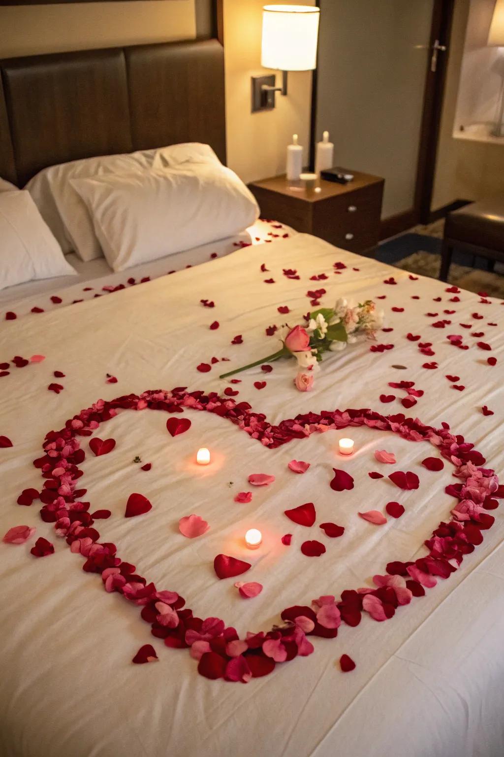 A heart created from <strong><em>floral accents</em></strong> on a bed, ideal for romantic moods” loading=”lazy” class=”pimg”>
	</picture><figcaption>A heart created from <strong><em>floral accents</em></strong> on a bed, ideal for romantic moods</figcaption></figure>
<p>One of my go-to methods for establishing a loving ambiance is by delicately spreading <strong><em>floral accents</em></strong> on the bed. It’s an easy action that immediately improves the vibe, rendering any evening extraordinary.</p>
<h3>Try these:</h3>
<ul class=