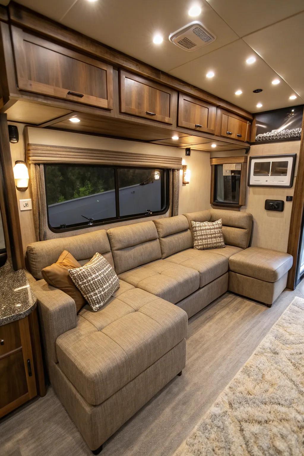 A modular sectional sofa adds flexibility to your RV.