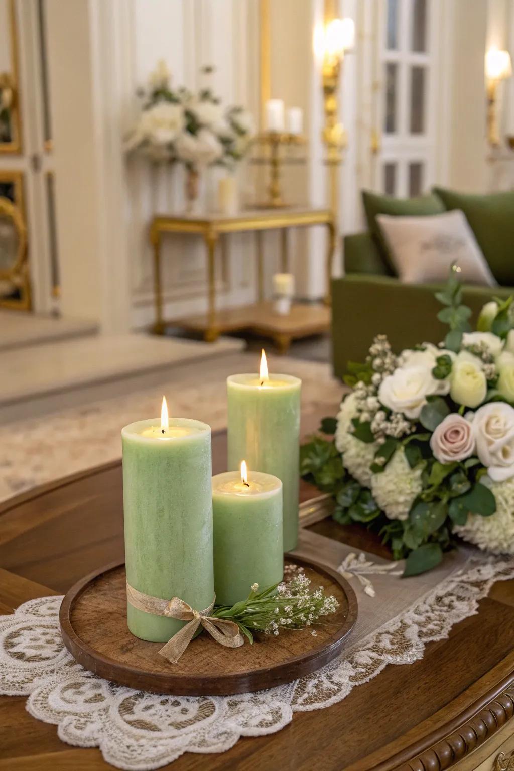 Sage green lights transform any area into a haven of peace.