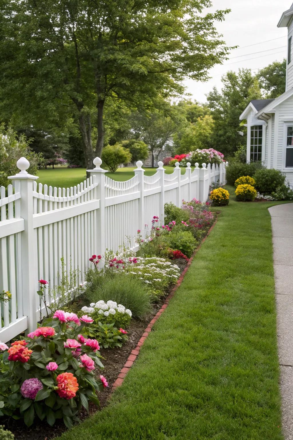 Charming side yard featuring a classic picket fence.