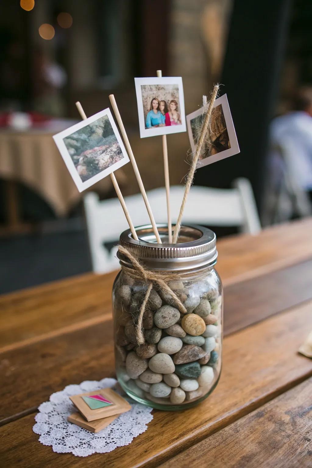 A photo bouquet centerpiece showcasing precious memories.