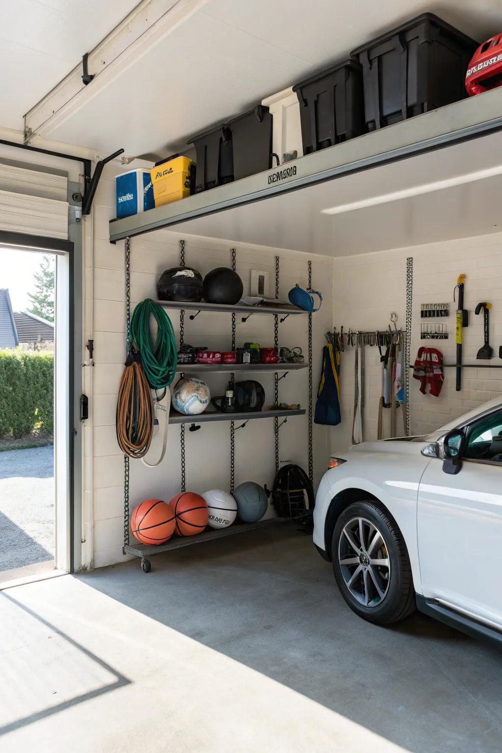 Clever utilization of wall-mounted storage options to release floor space.