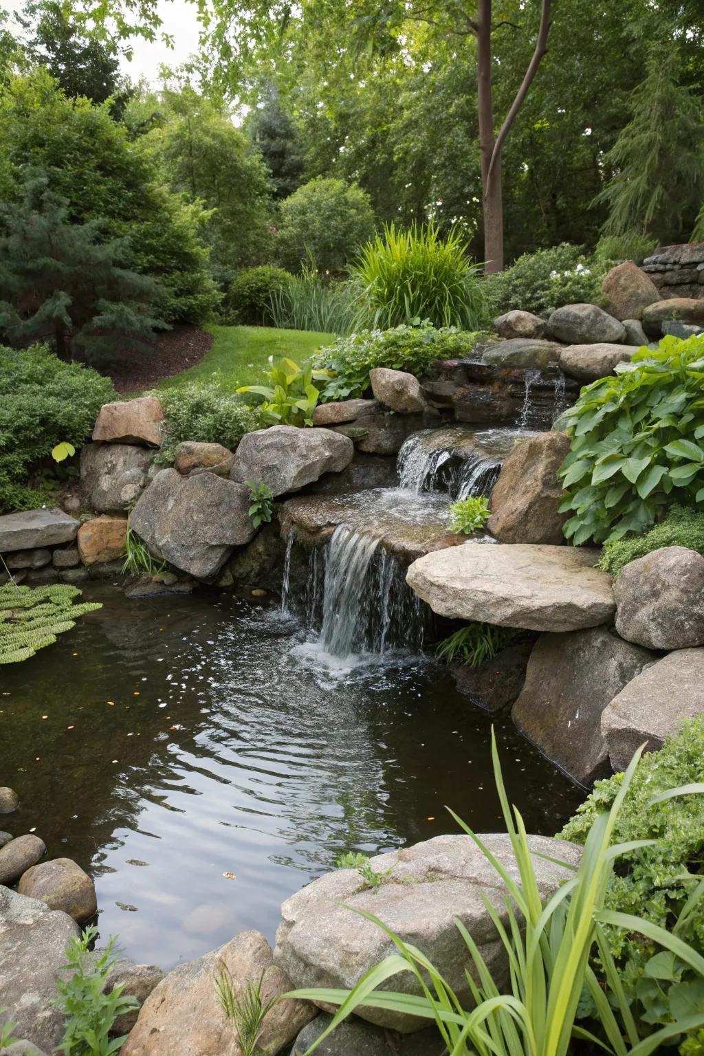 Craft a mountain-inspired escape with a cascade of natural stones in your backyard.