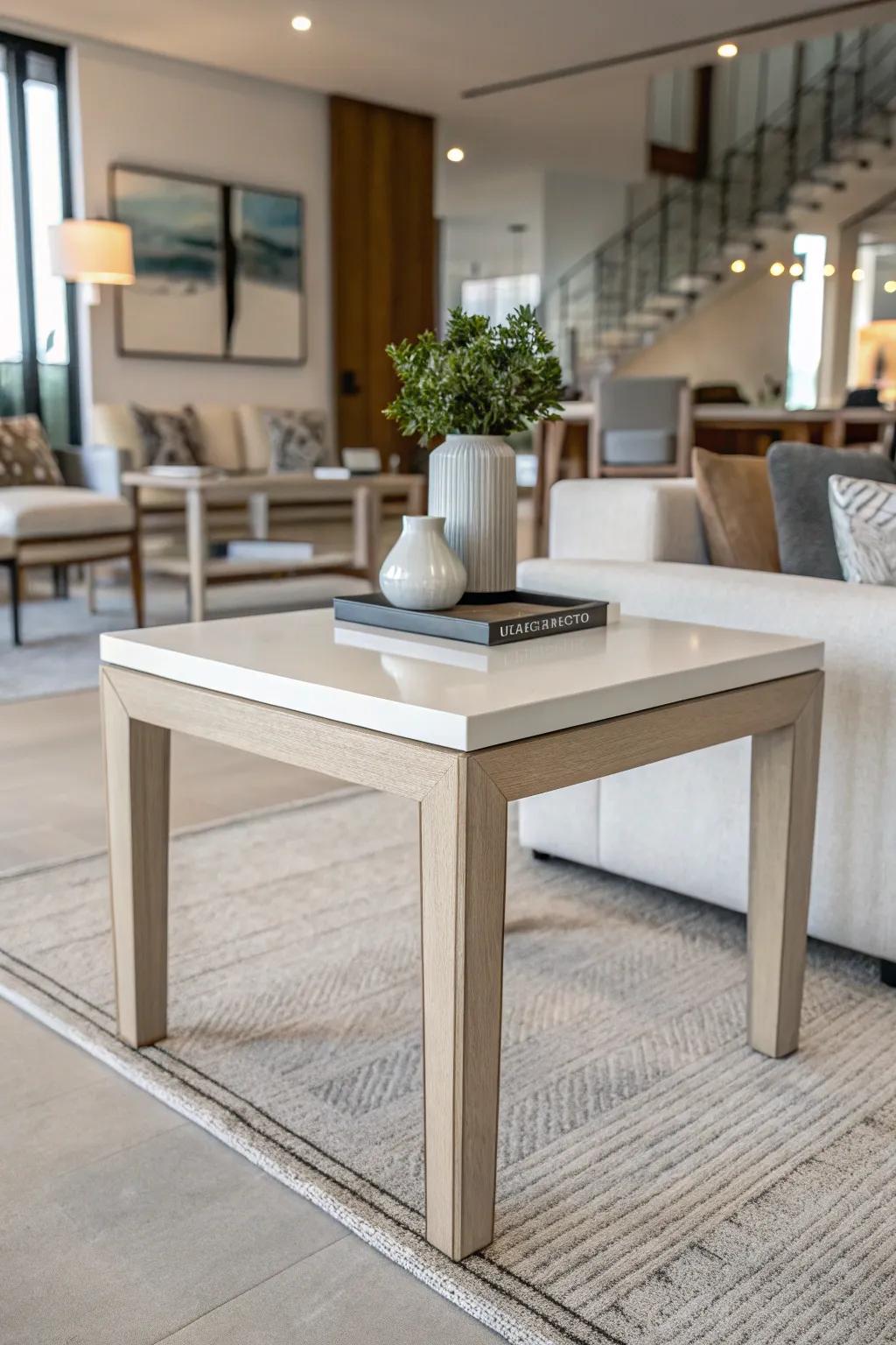An understated end table brings sophistication to a contemporary living space.