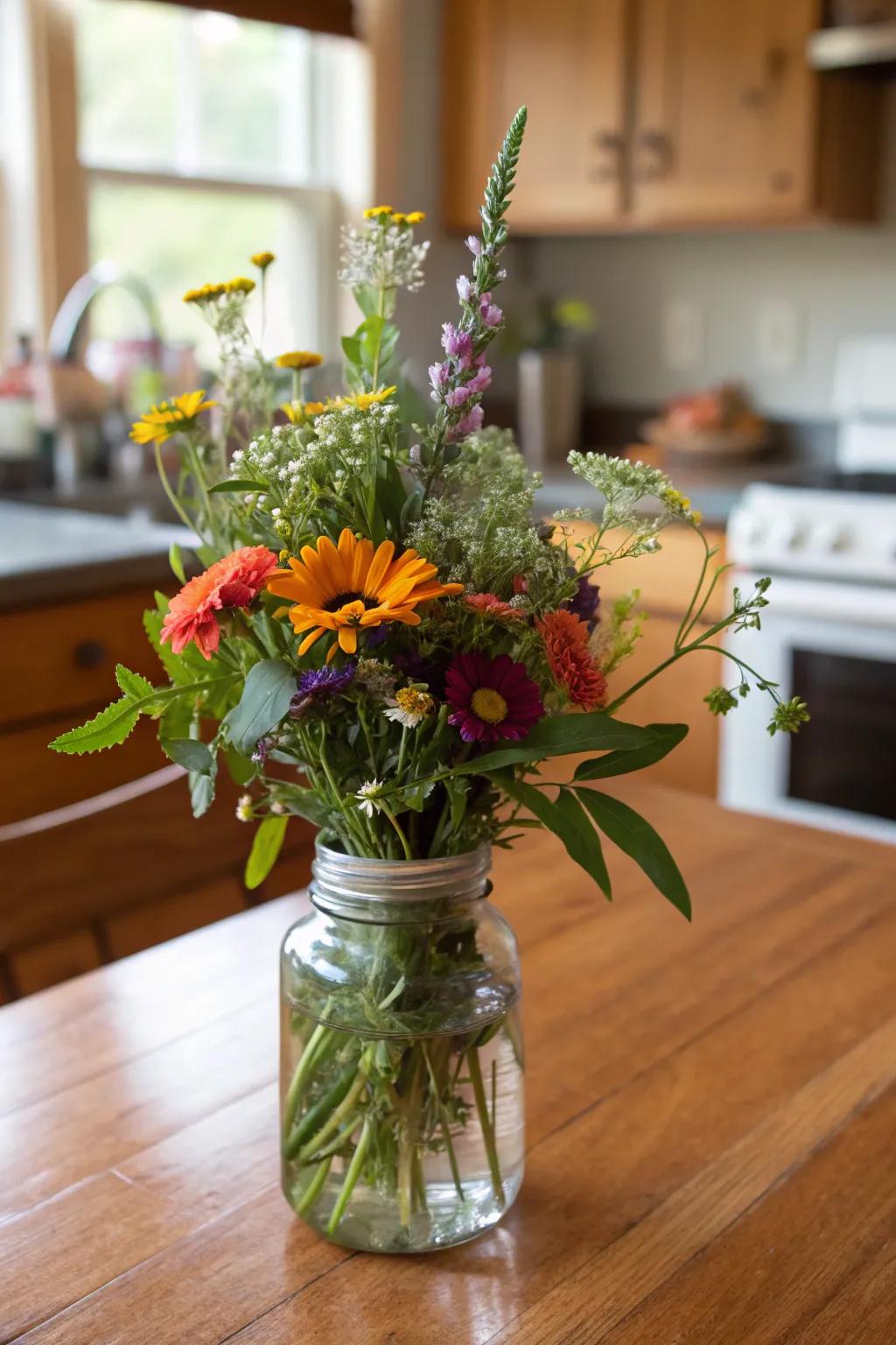 A delightful utility jar display adds countryside charm.