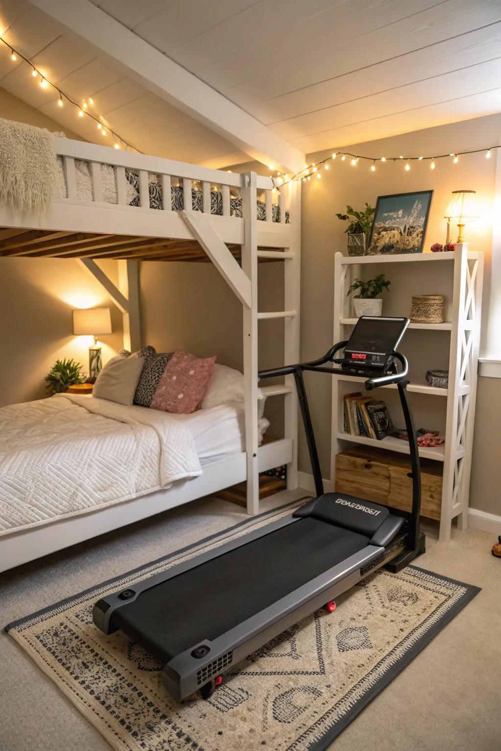 A collapsible running machine is ideal for maximizing space in a compact home gym.