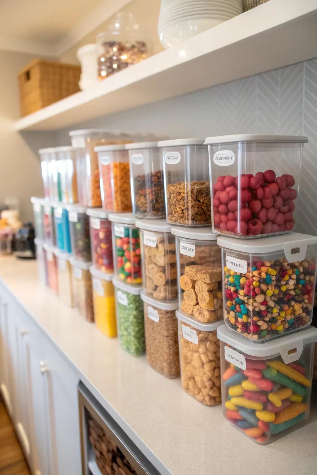 Clear containers make it easy to see what snacks you have available.