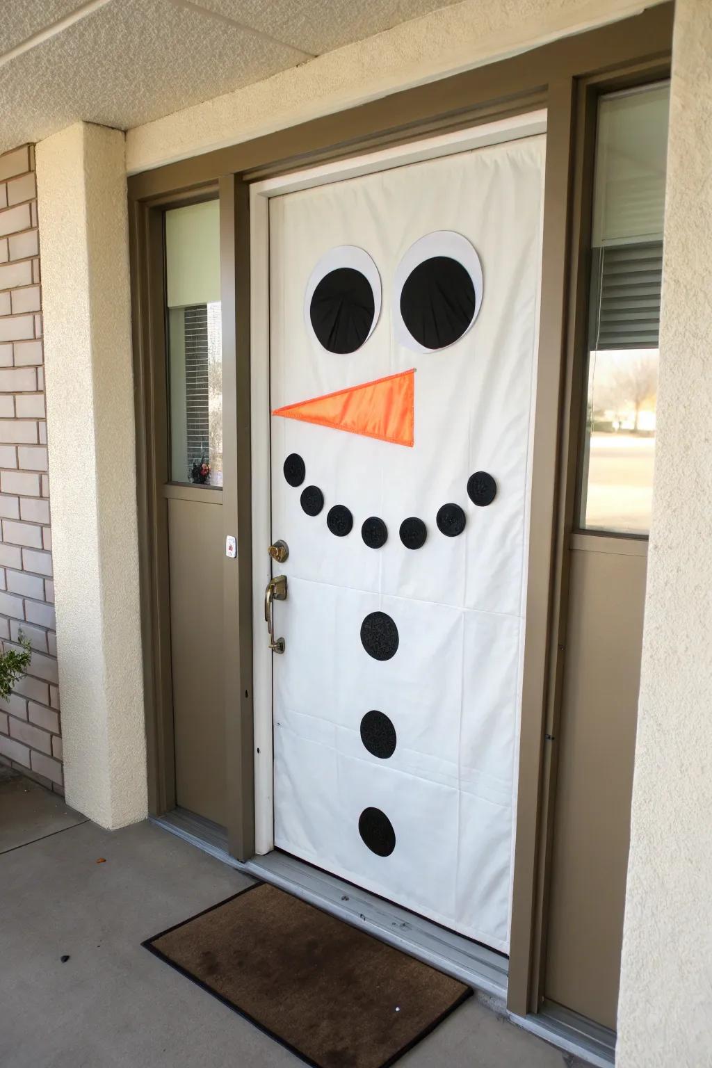 A classic snowman face imparts a hint of nostalgia to your entryway.