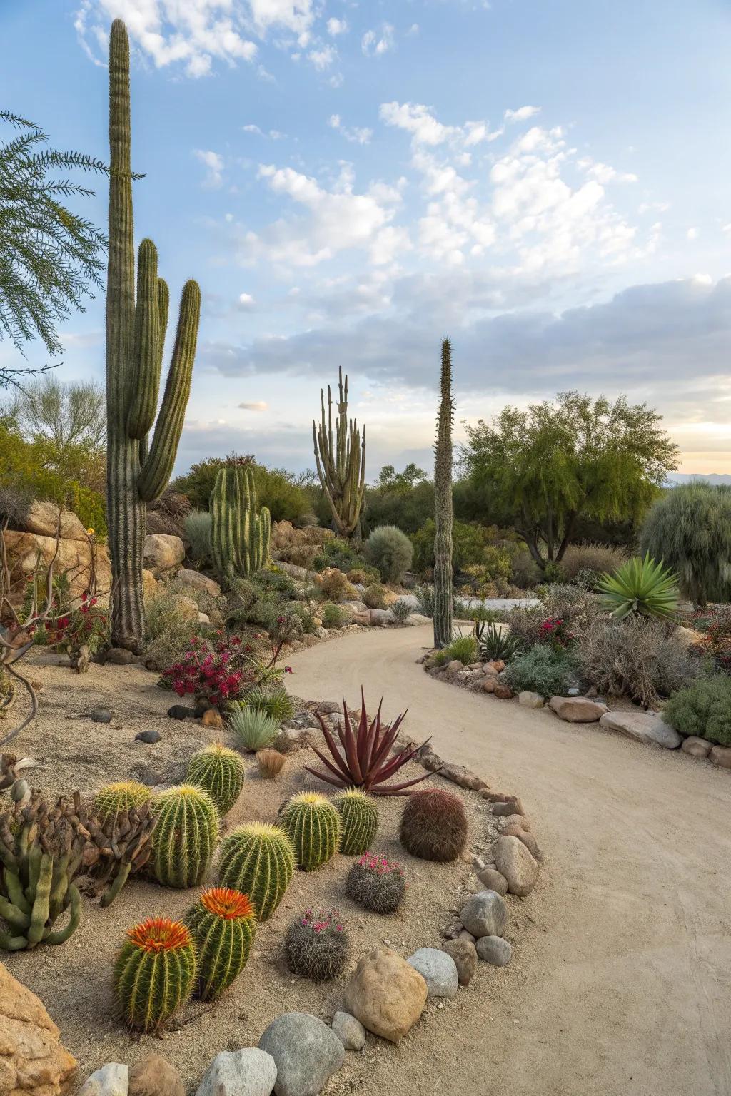 A diverse selection of cacti and succulents creating a desert plant paradise.