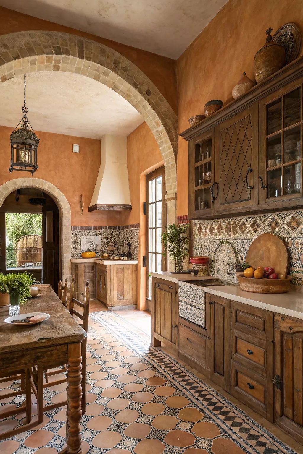 Comforting and natural tones produce a comfortable ambiance in this Spanish cooking area.
