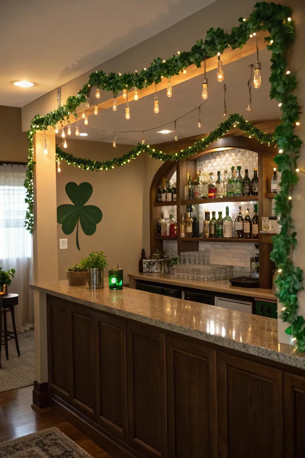 A dash of green from shamrock garlands sets the perfect tone for St. Patrick's Day.