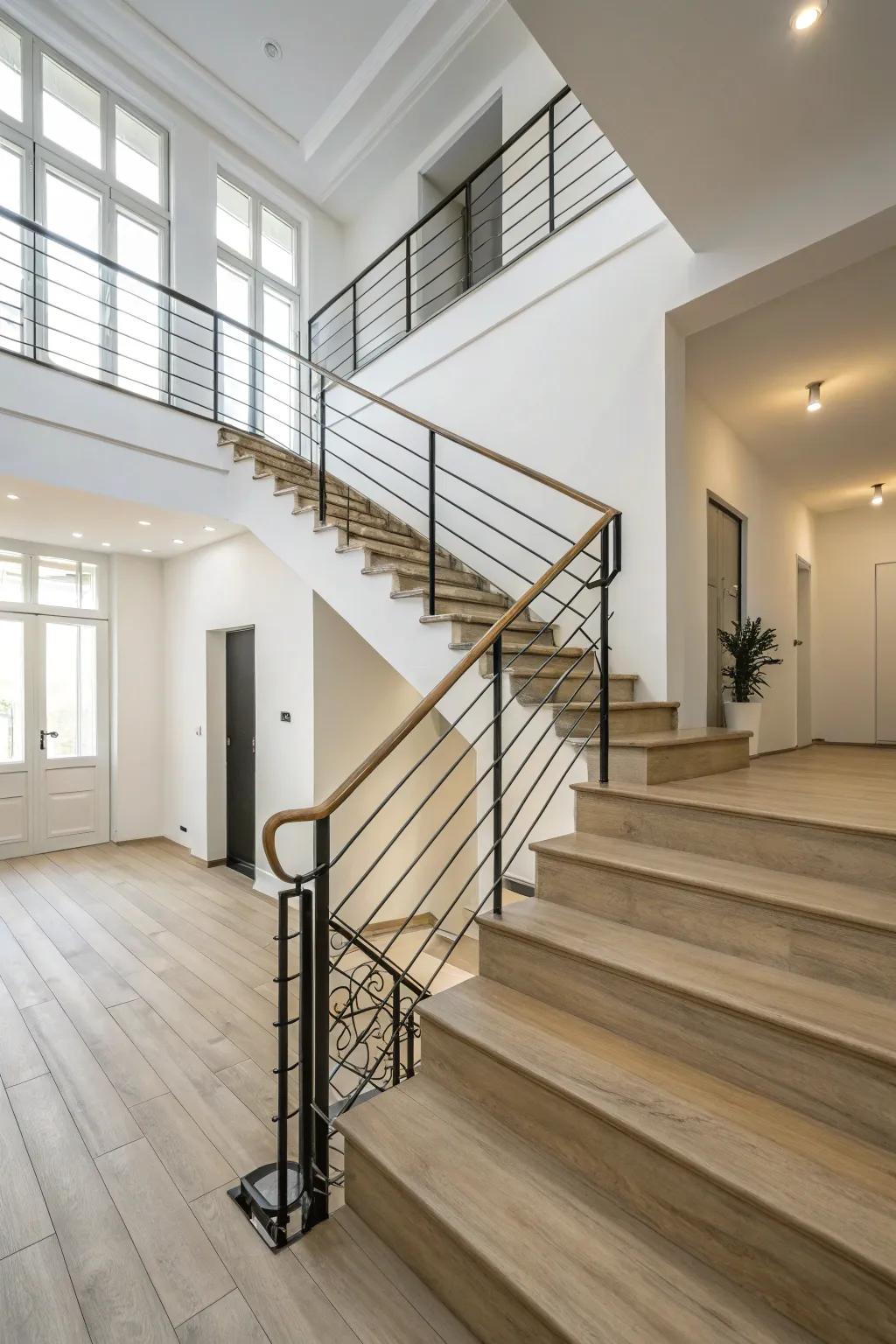 Minimalist metal railings deliver a clean and current aesthetic.