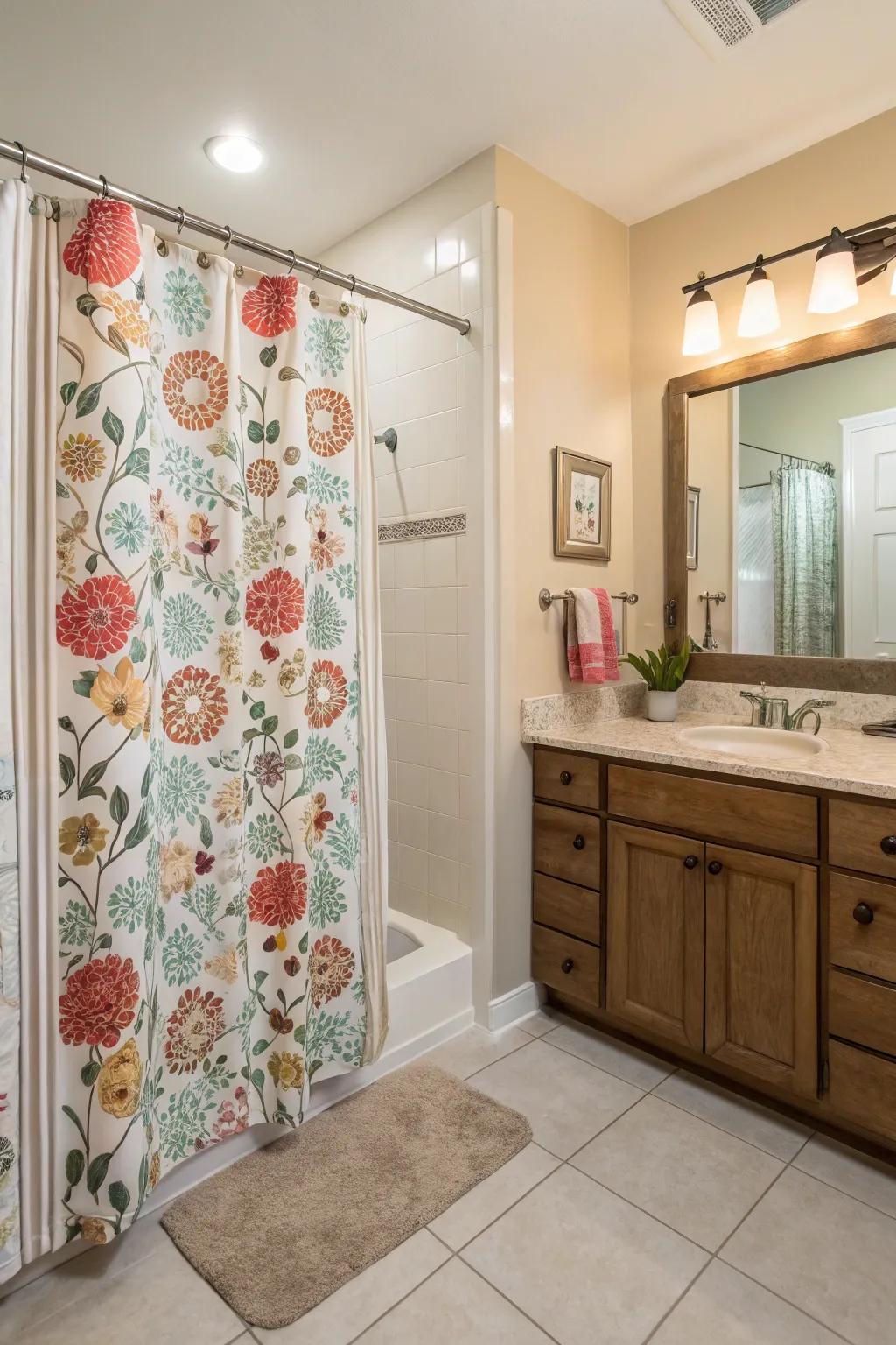 Floral designs bring a hint of the outdoors into your personal bathing area.