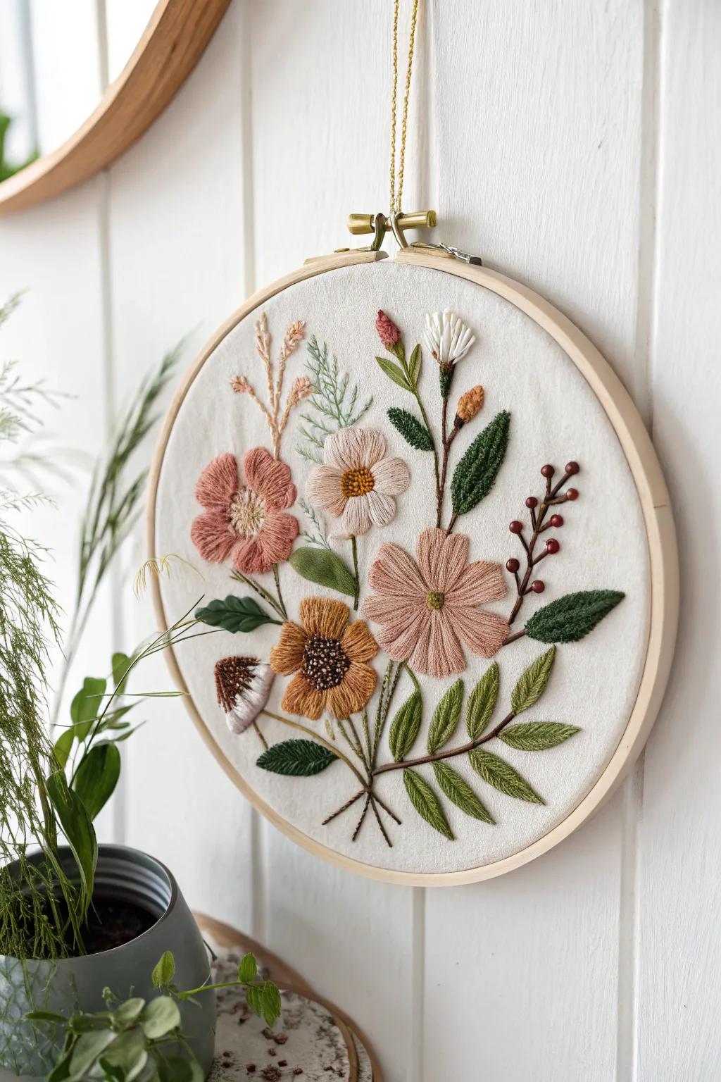Bring the outdoors inside with timeless floral stitching.