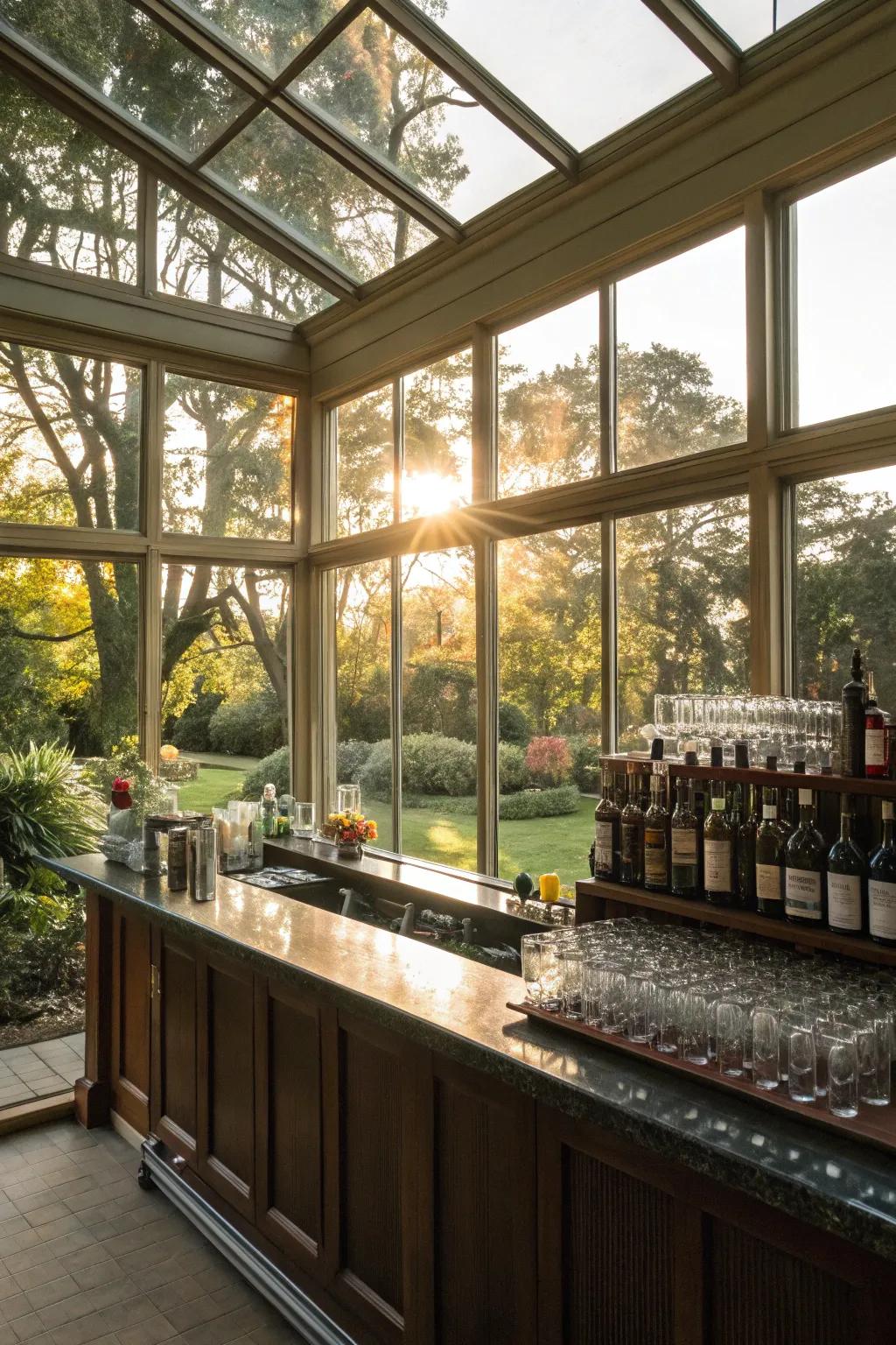 By optimizing natural light in your sunroom bar, you establish a cheerful and welcoming ambiance.