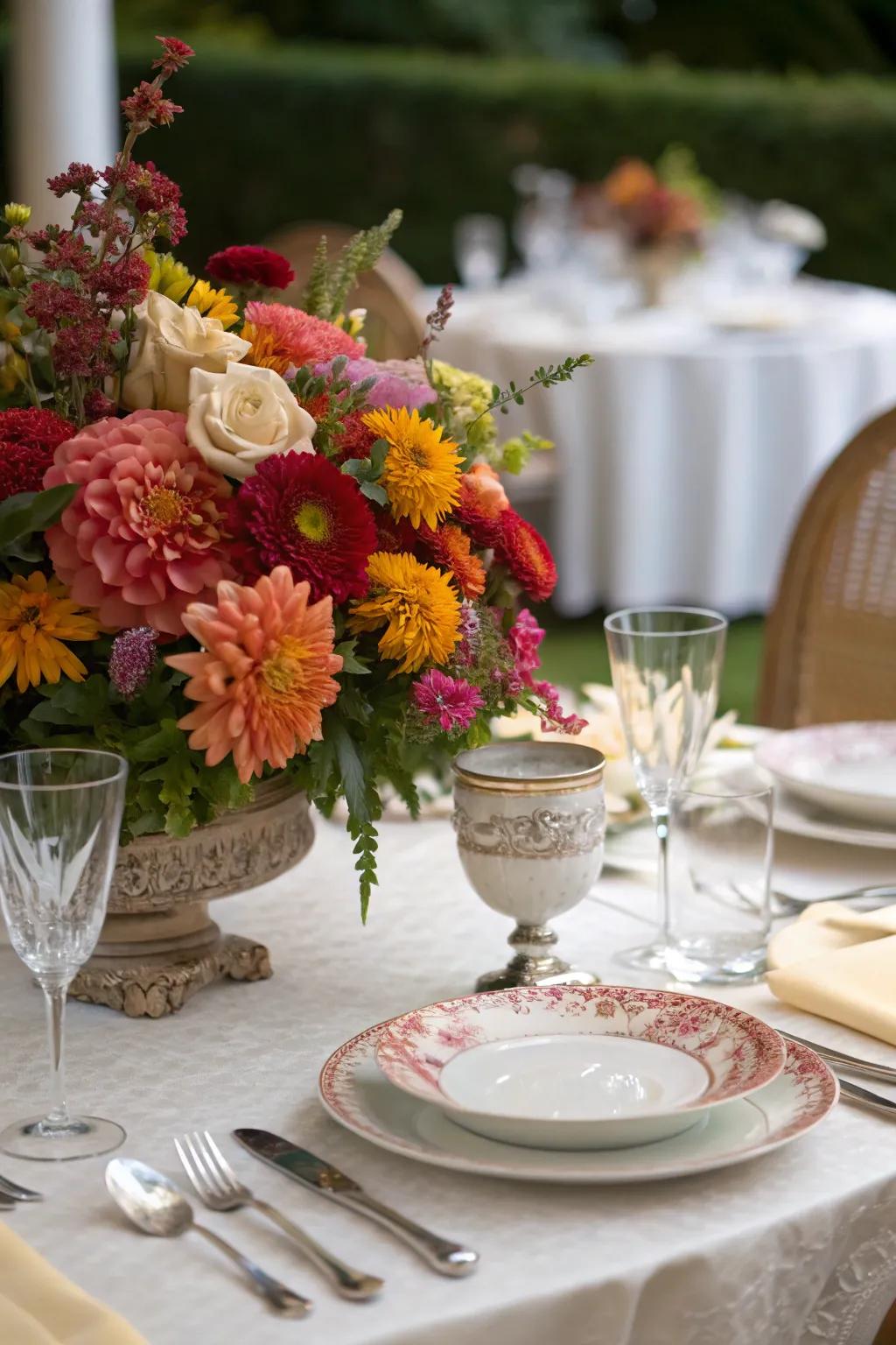 Seasonal blooms give vibrancy to your tablescape.