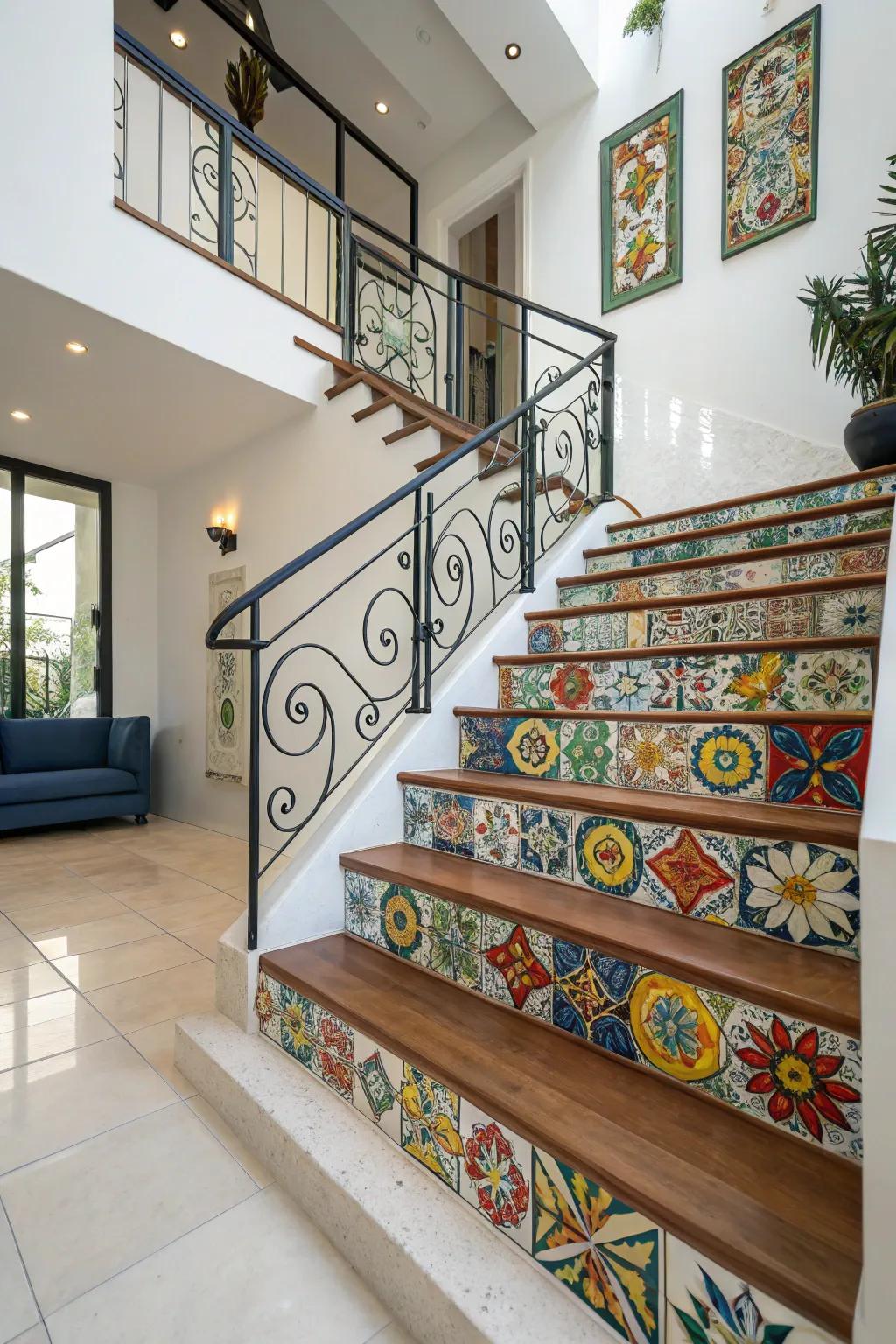 Transform your staircase into an art piece with Andalusian mosaics.