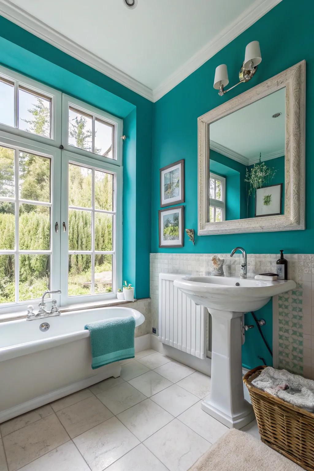 Design a captivating focal point with striking teal walls.
