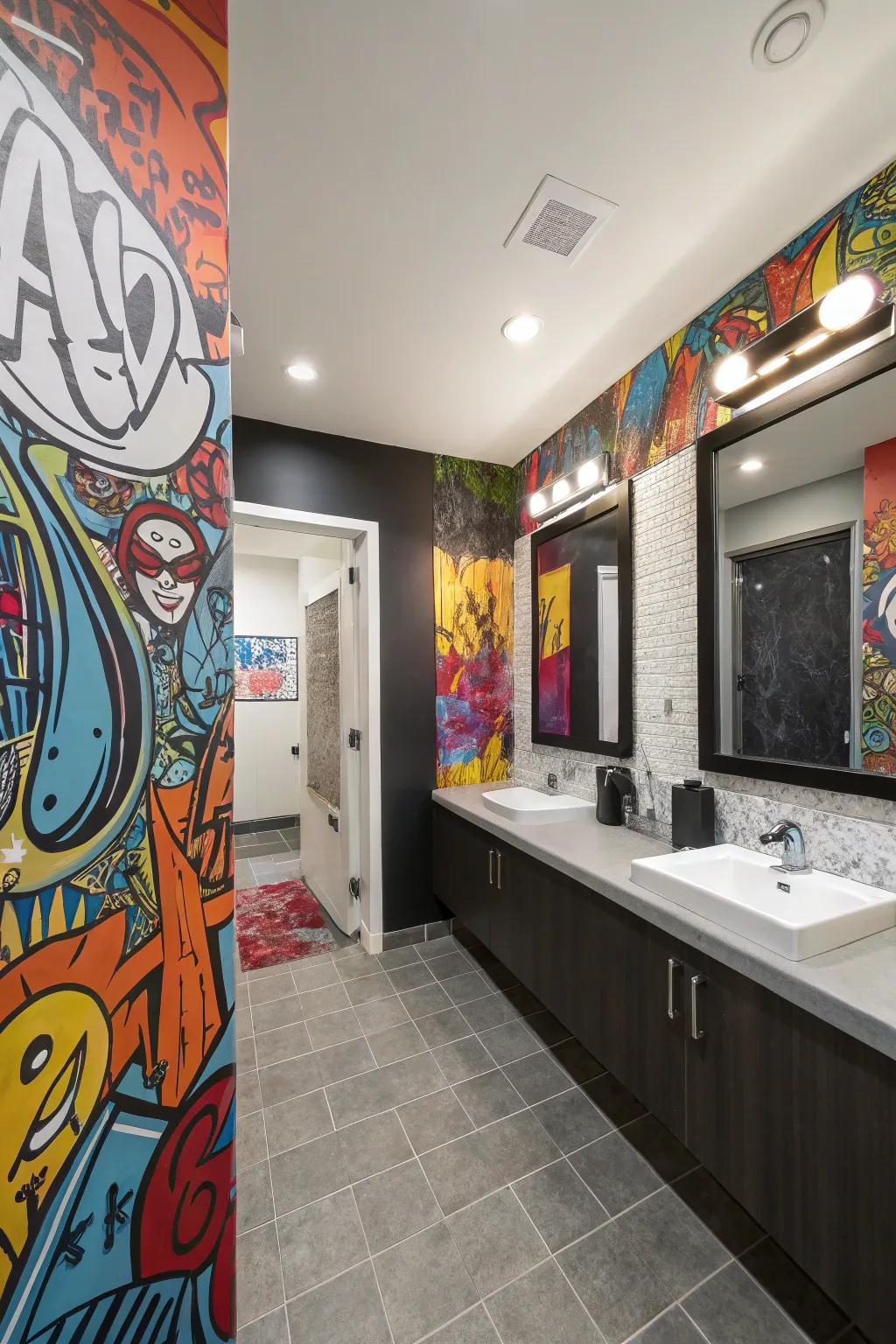 Strong colors and visuals can change a bathroom into an energizing area.