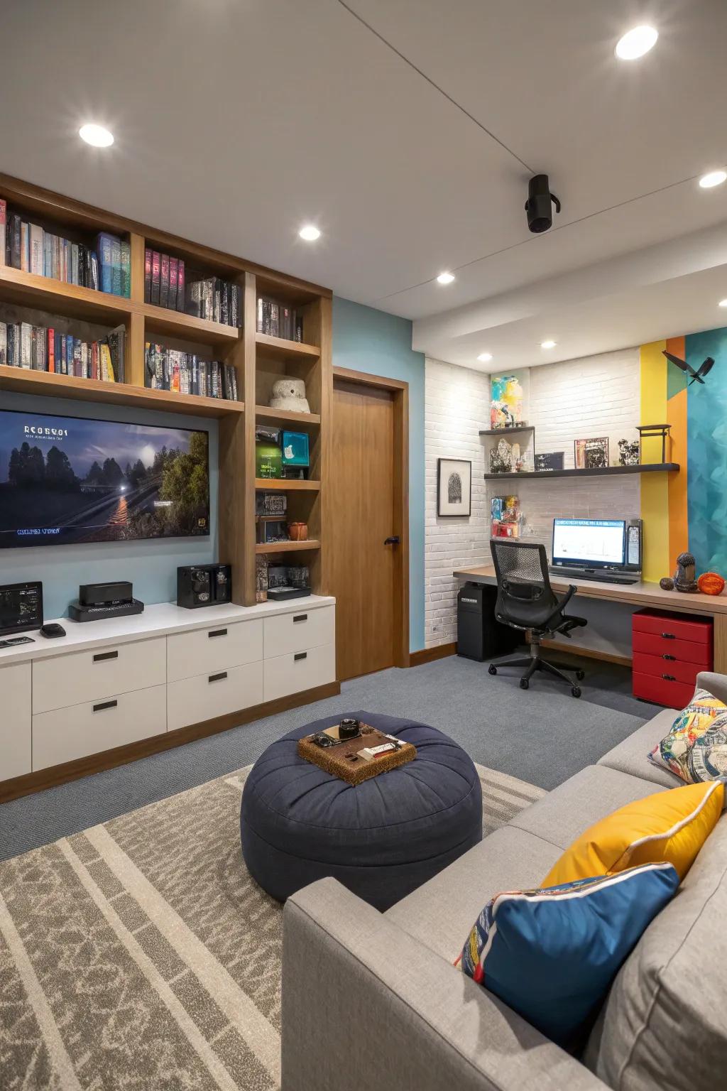 A flexible game room that easily shifts to suit any pastime.