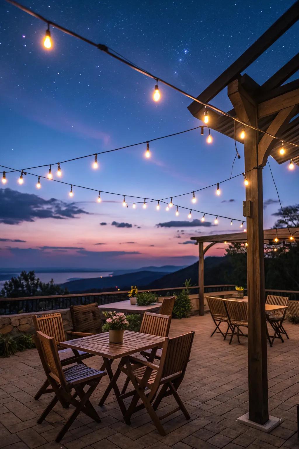 String lights create a captivating ambiance on any terrace.