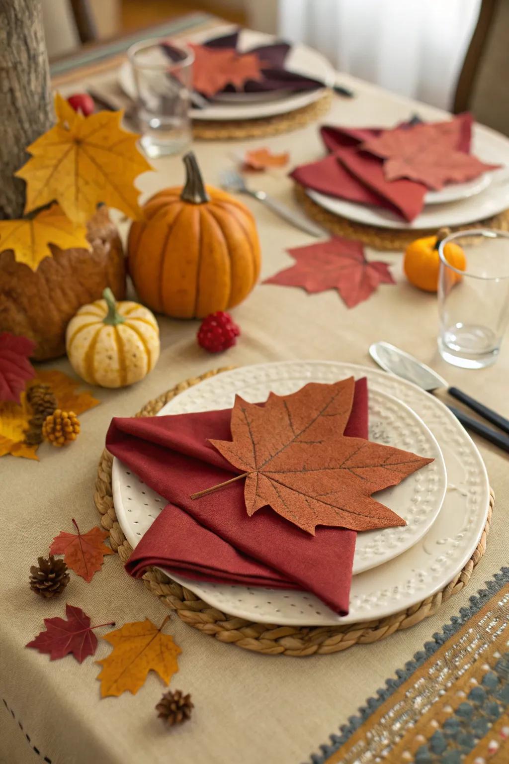Maple leaf napkins evoke the true essence of fall on your Thanksgiving table.